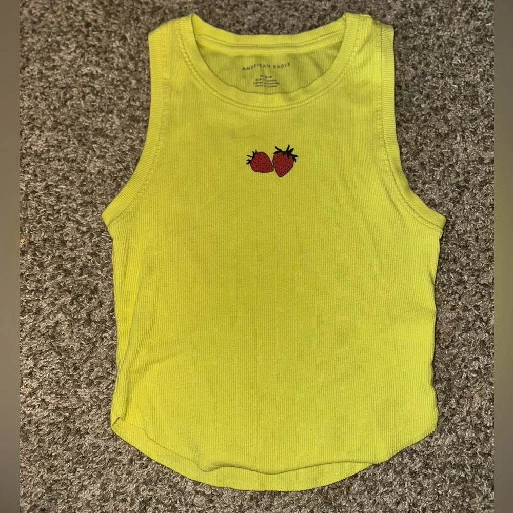 American Eagle Outfitters Yellow Crop Top with Strawberry Embroidery - Picture 1 of 4